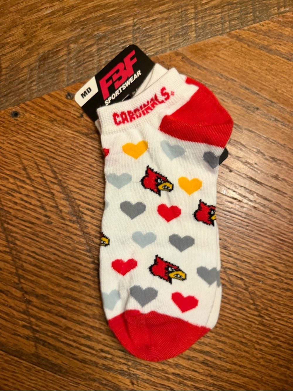 F3F Sportswear Louisville Cardinals White Red Heart Ankle Socks